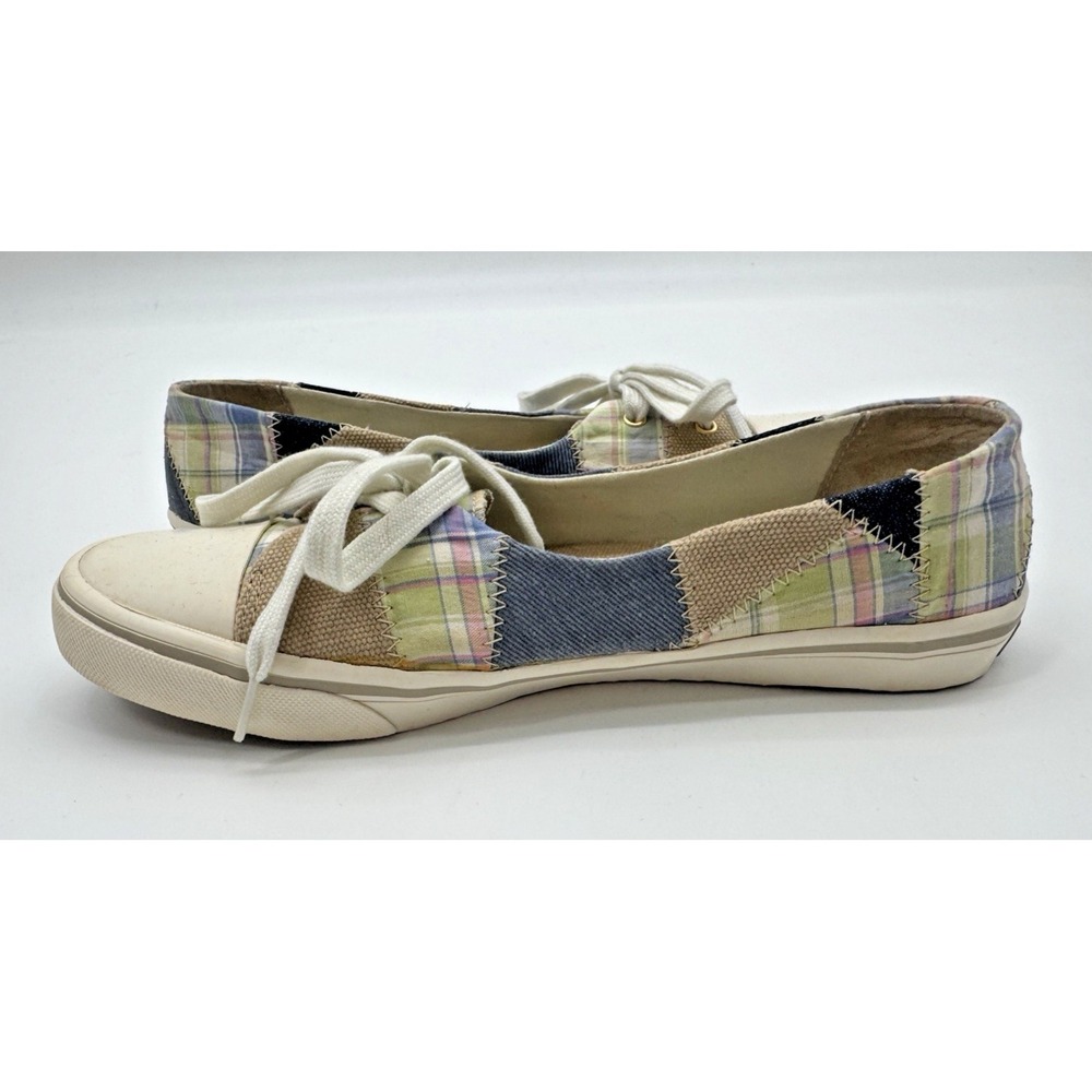 Margaritaville Women 10 Slip On Sneaker Shoe Madras Plaid Patchwork Prep Classic